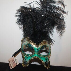 New La Maschera del Galeone Hand Made in Italy Feathered Mask w Certificate